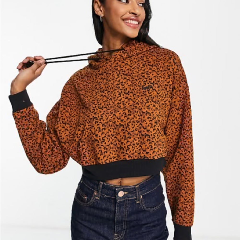 Leopard Print Cropped Hoodie - Brown